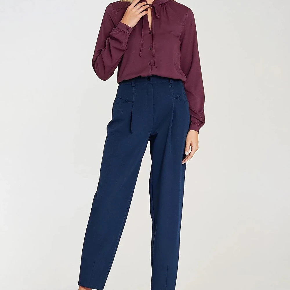 Viscose Long Sleeve Shirt with Tie Neck