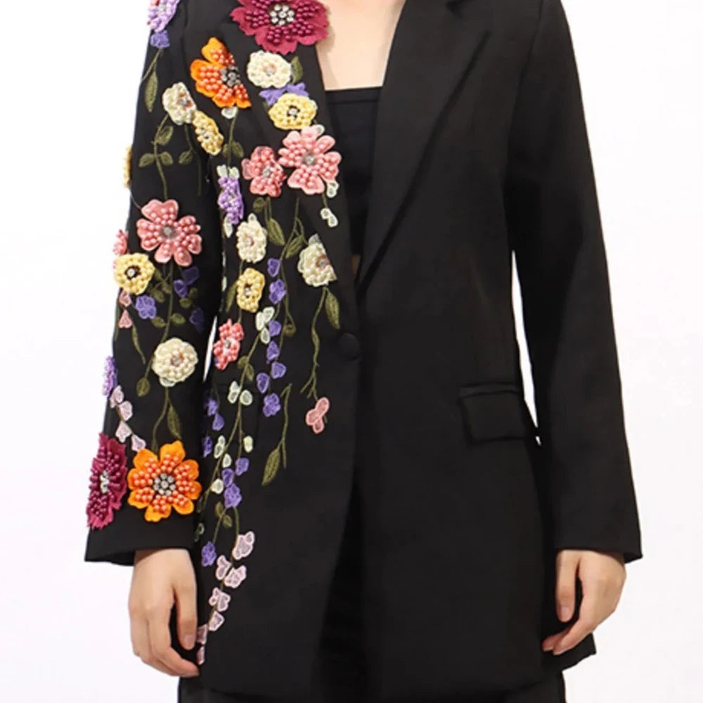 Pearl Detail Blazer with Flower Lapel