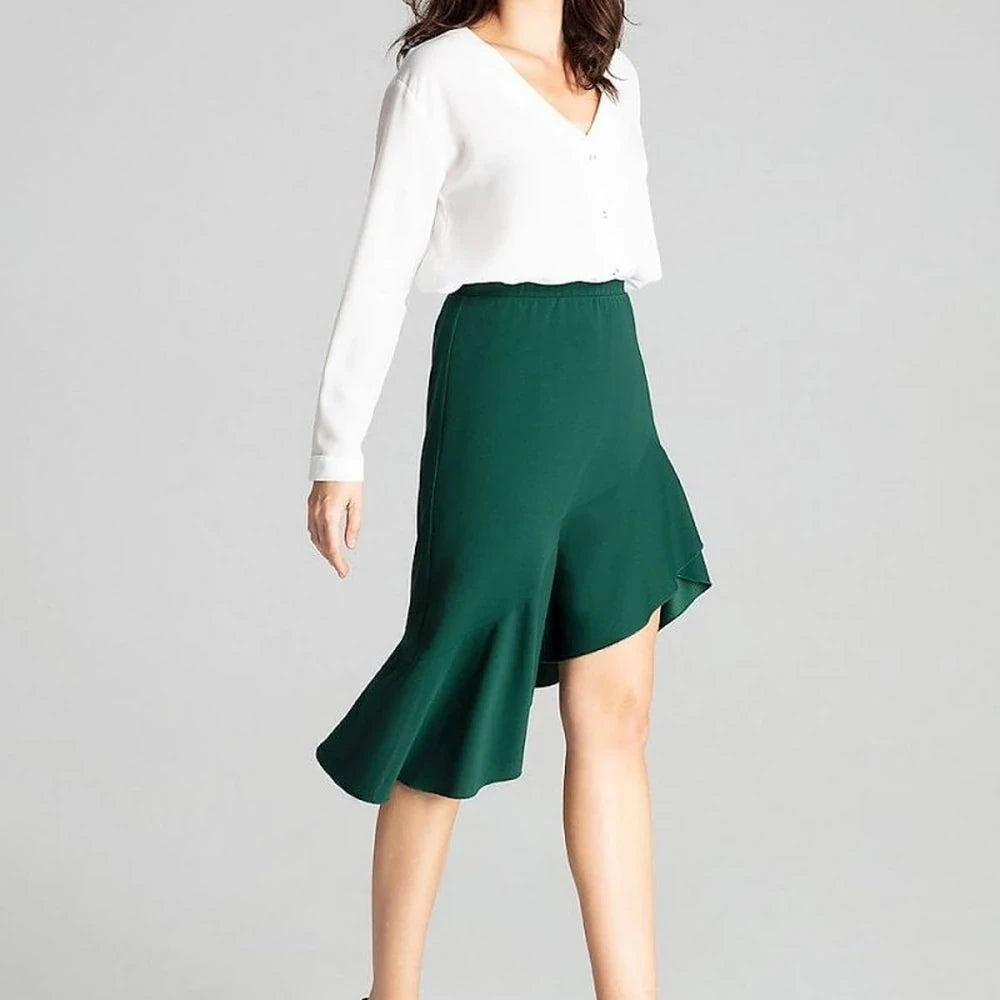 Asymmetrical Midi Skirt with Frill