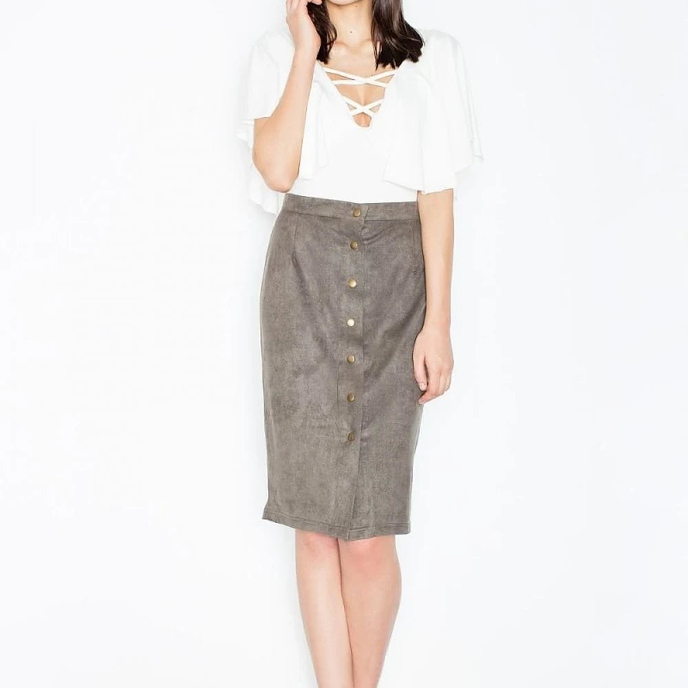 Green Suede Pencil Skirt with Zip