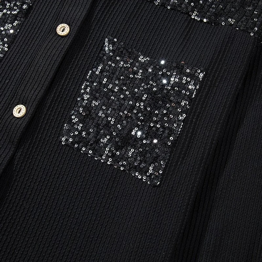 Sequin Button-Up Dropped Shoulder Jacket