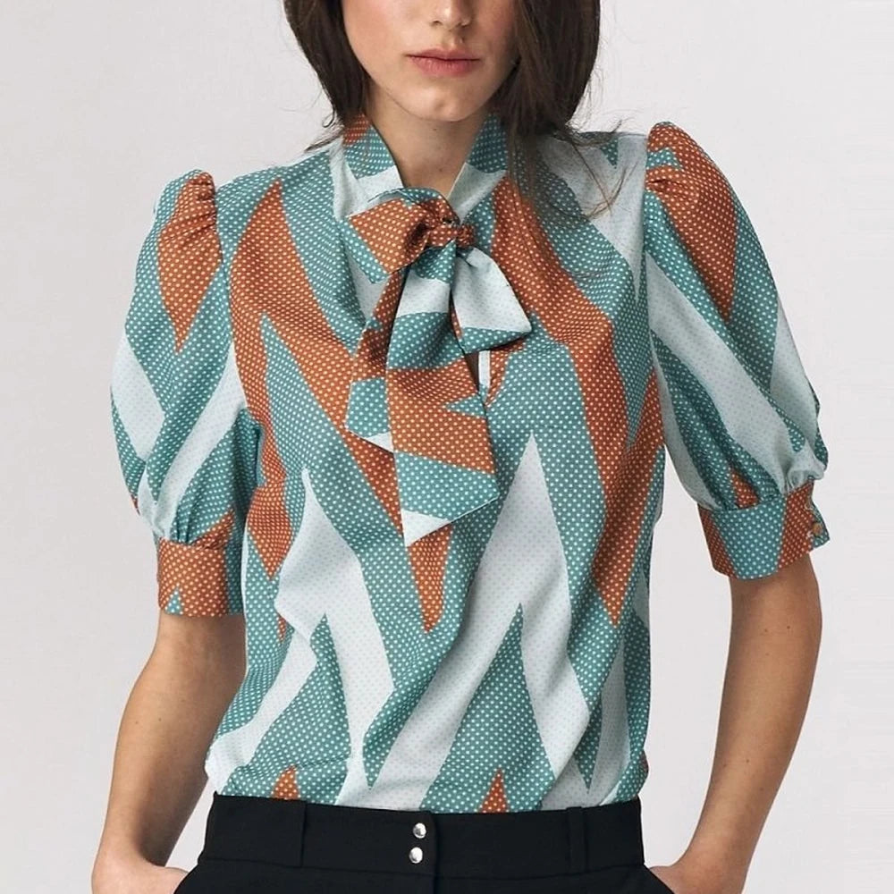 Brown Viscose Blouse with Tie Neck