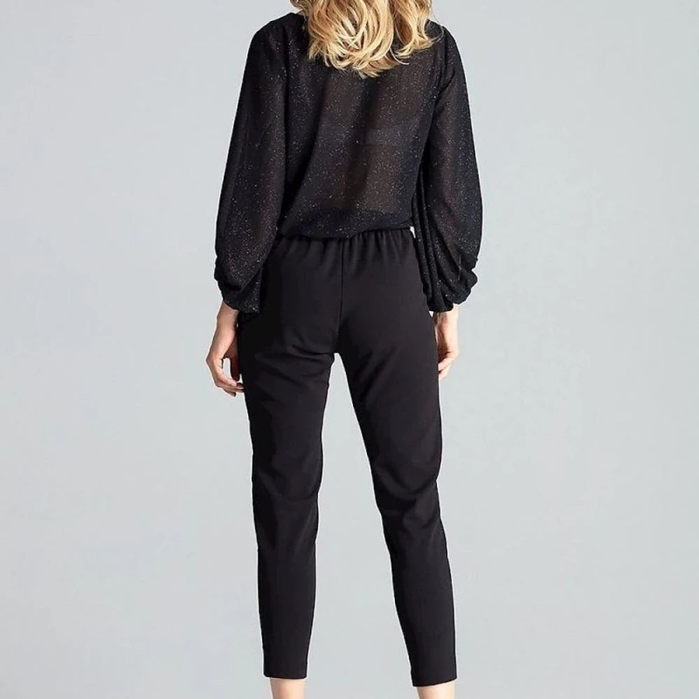 Women's Tapered Trousers with Brocade Stripes