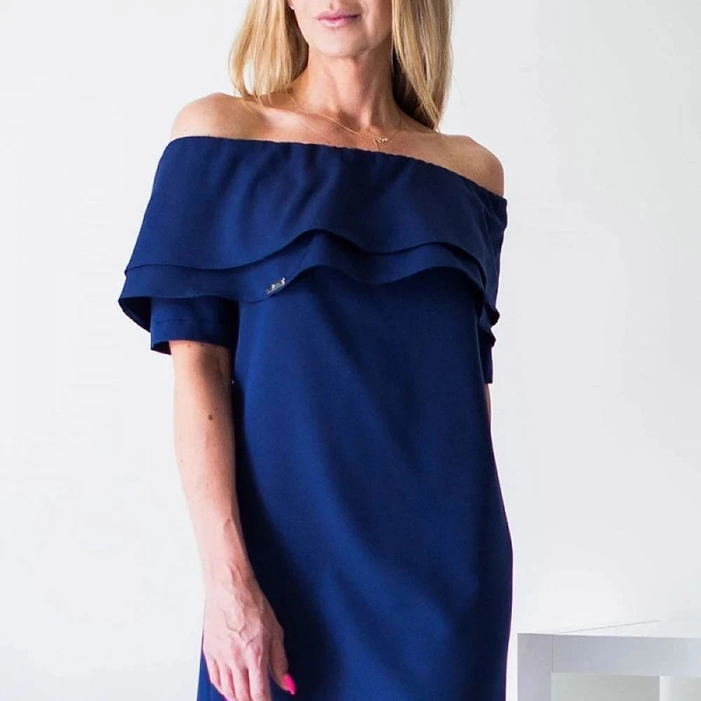 Spanish Neckline Short Sleeve Cocktail Dress