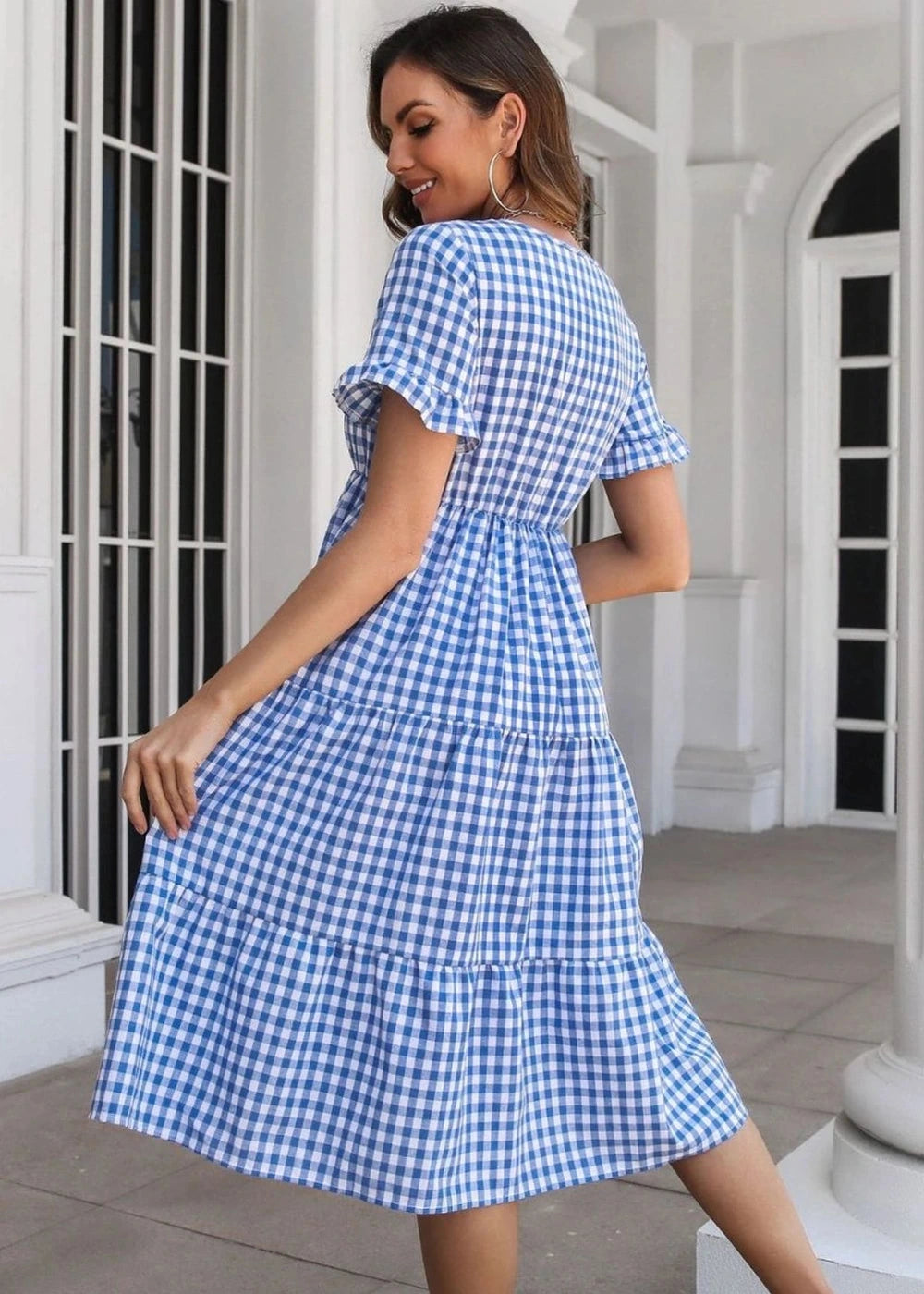 Plaid cotton blend midi dress