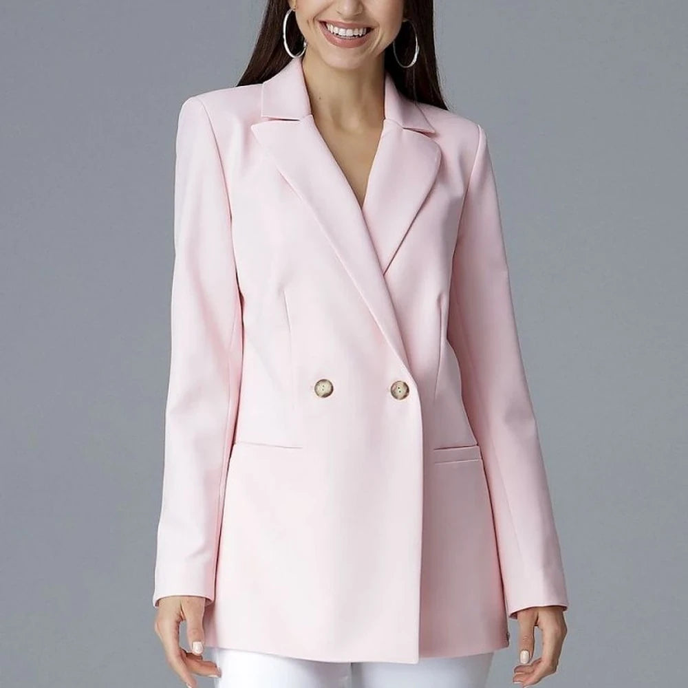 Women's V-Neck Blazer with Decorative Buttons
