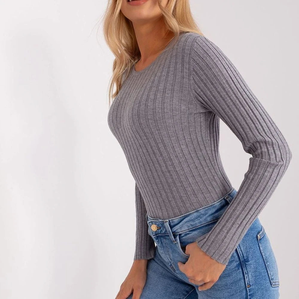 Ribbed Knit Round Neck Sweater