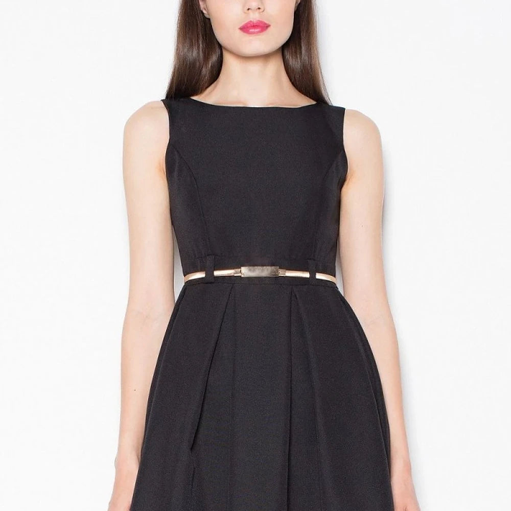 Blue Cocktail Dress with Pleats and Belt