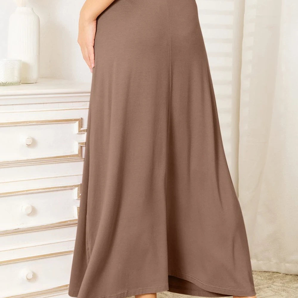 Drawstring Waist Maxi Skirt - Soft Rayon