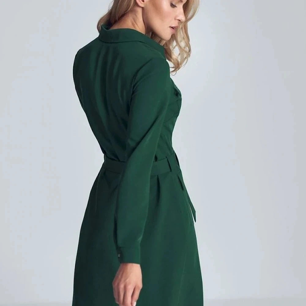 Black Midi Shirt Dress with Belt