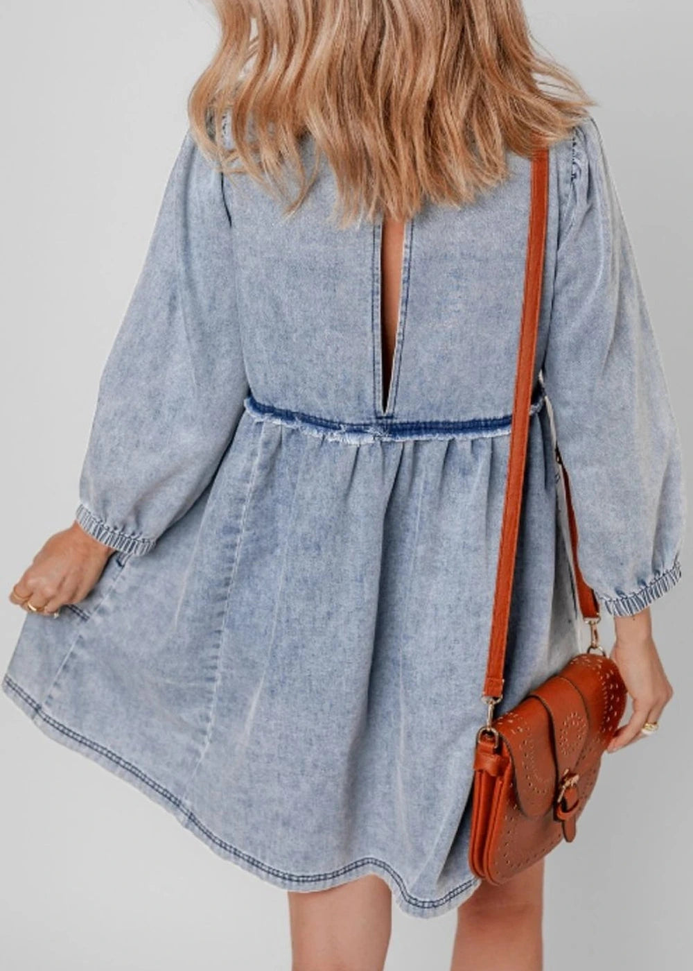 Cotton round neck balloon sleeve dress