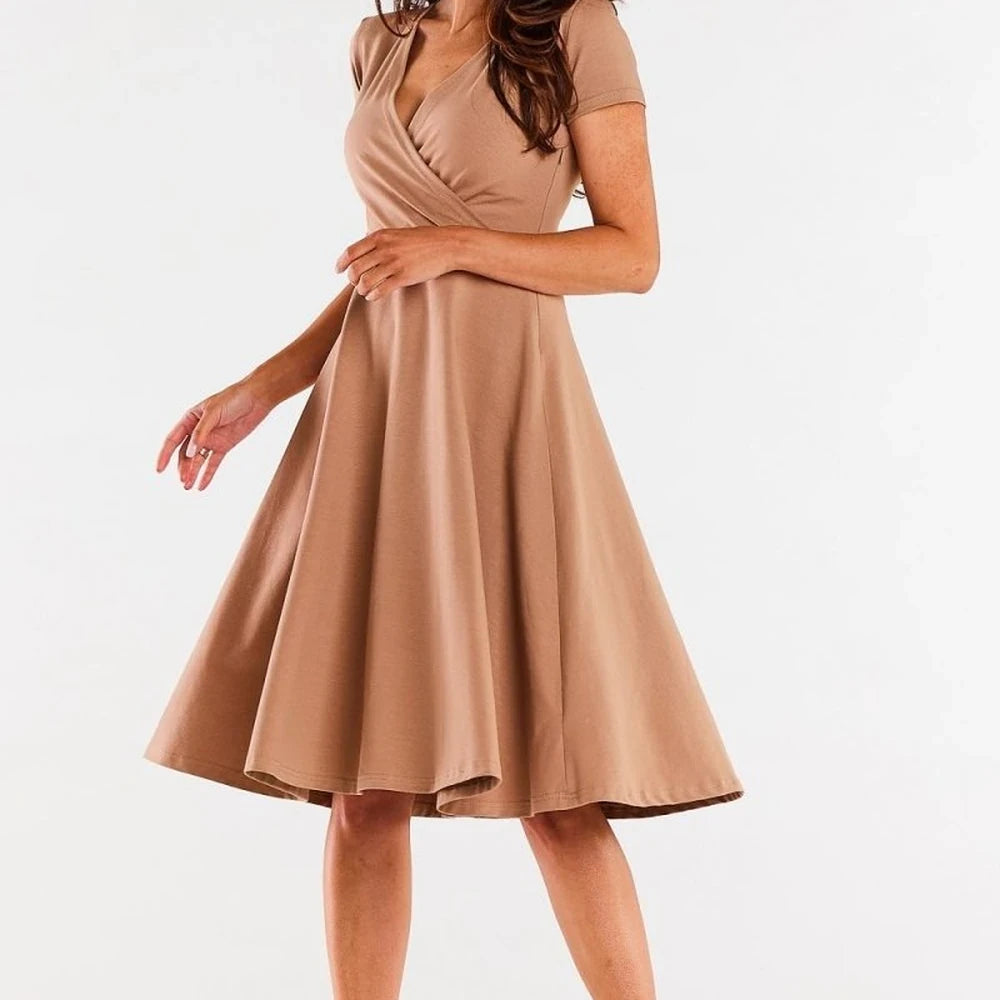 Midi Dress Envelope Neckline Short Sleeves