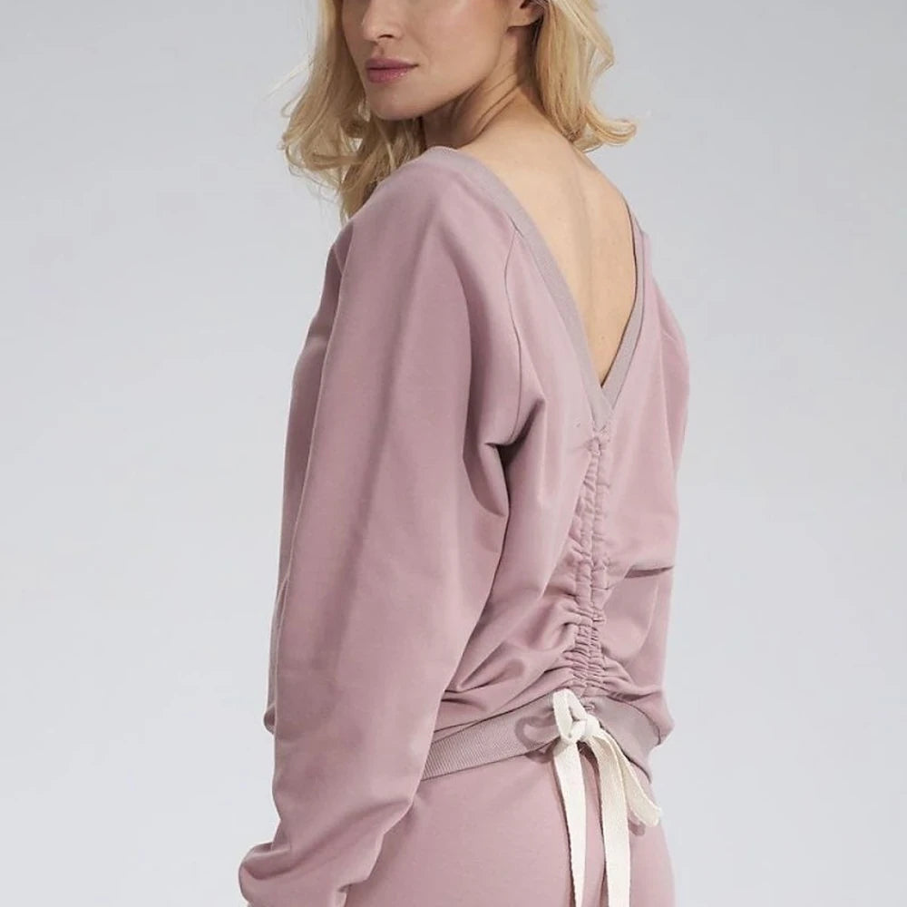 Cotton V-Neck Sweatshirt with Ribbon Detail