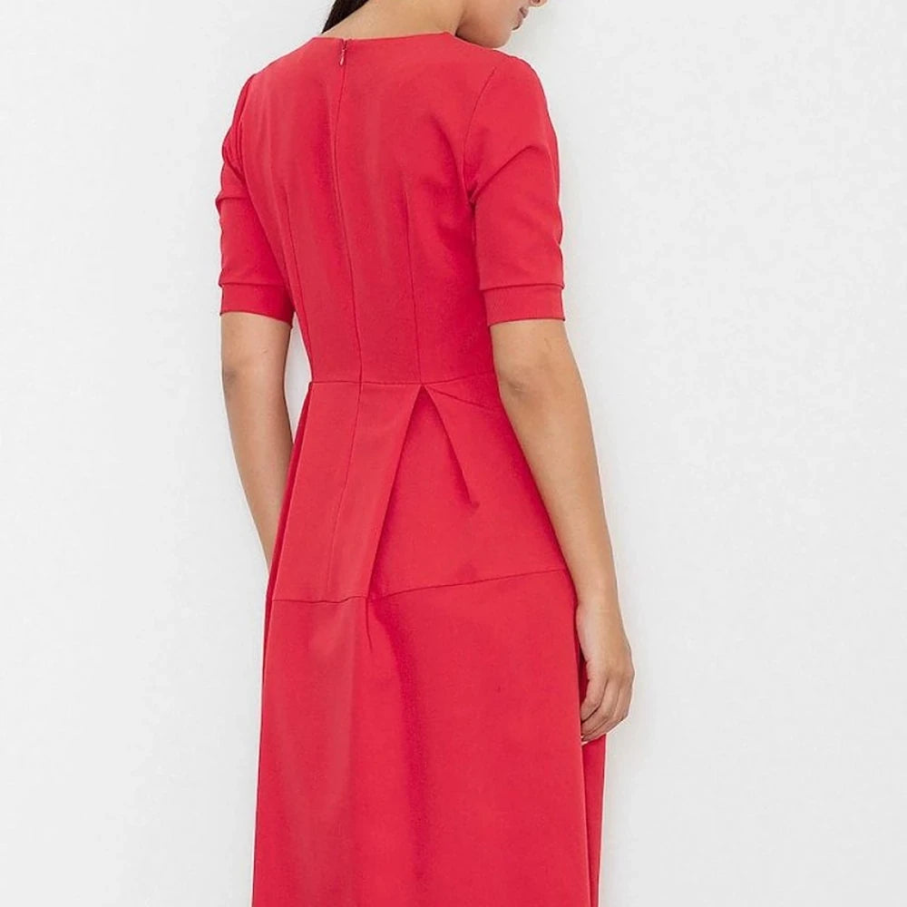 Long Cotton Dress with Contrasting Pleats