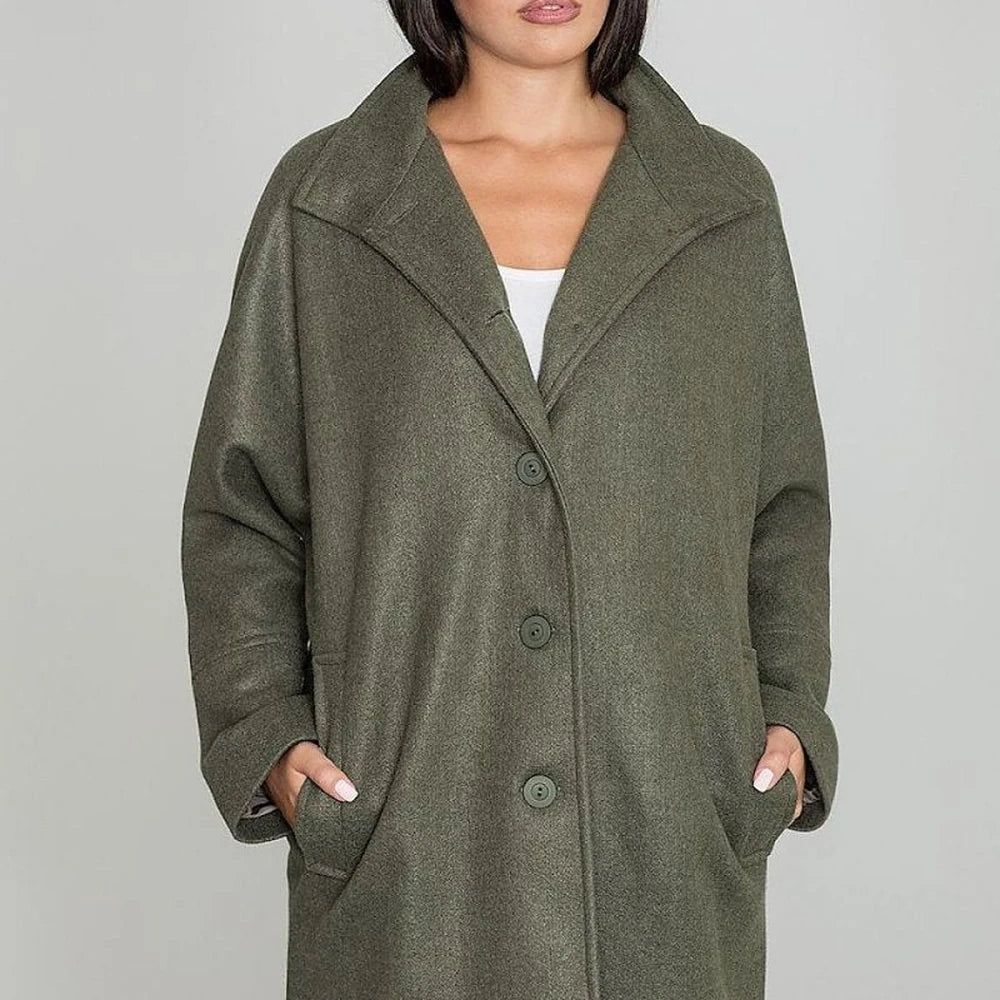 Women's Kimono Coat Stand-Up Collar Button Details