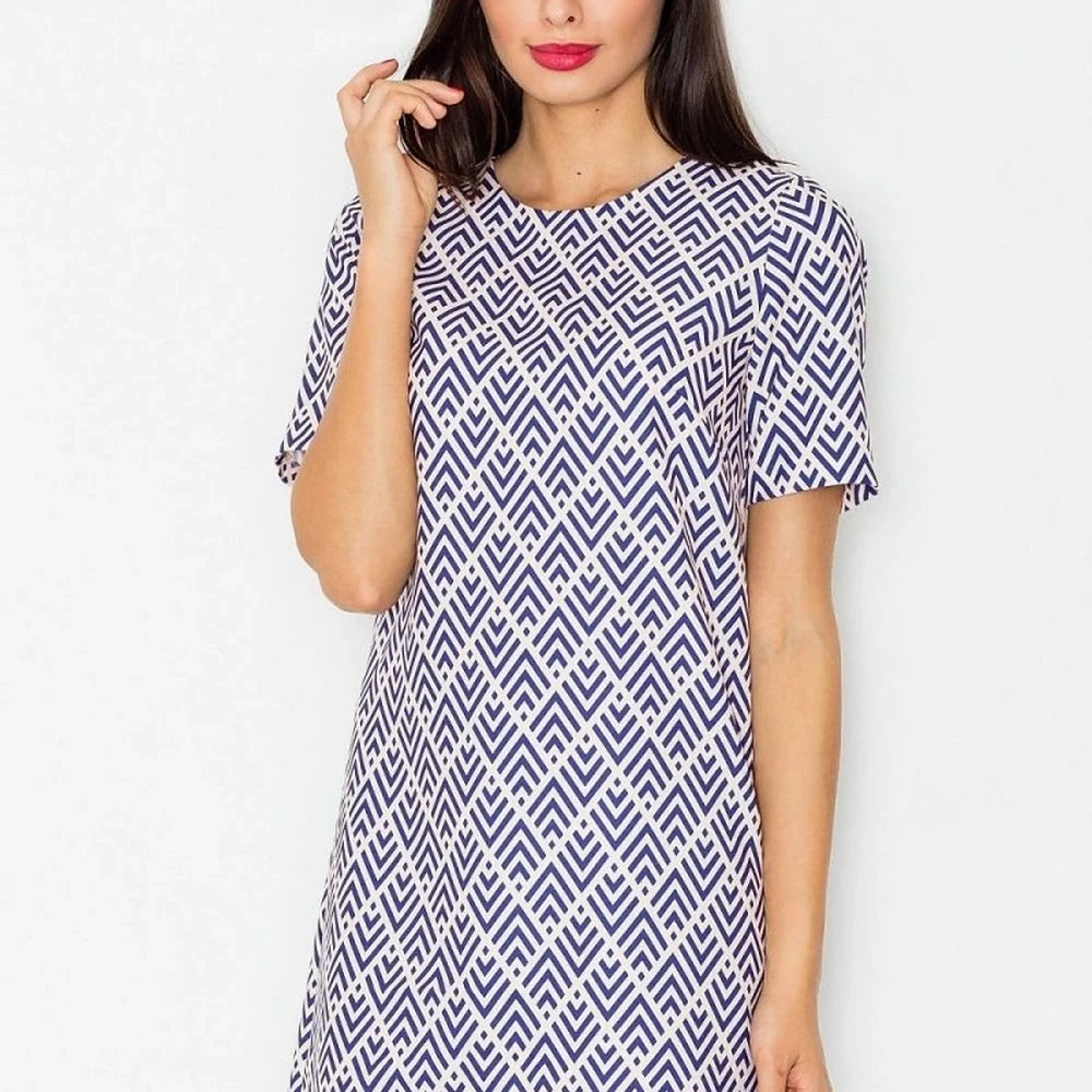Short Sleeve Flared Dress with Zipper
