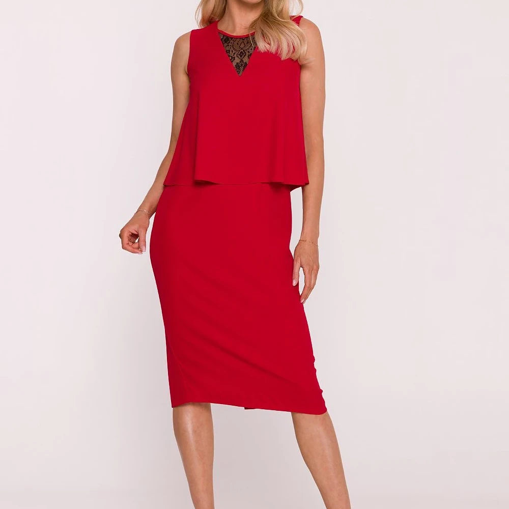 Elegant Pencil Dress with Lace Detail