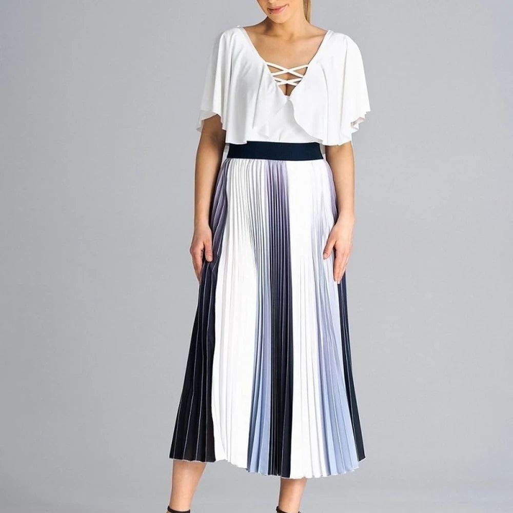 Pleated Midi Skirt with Elastic Waistband