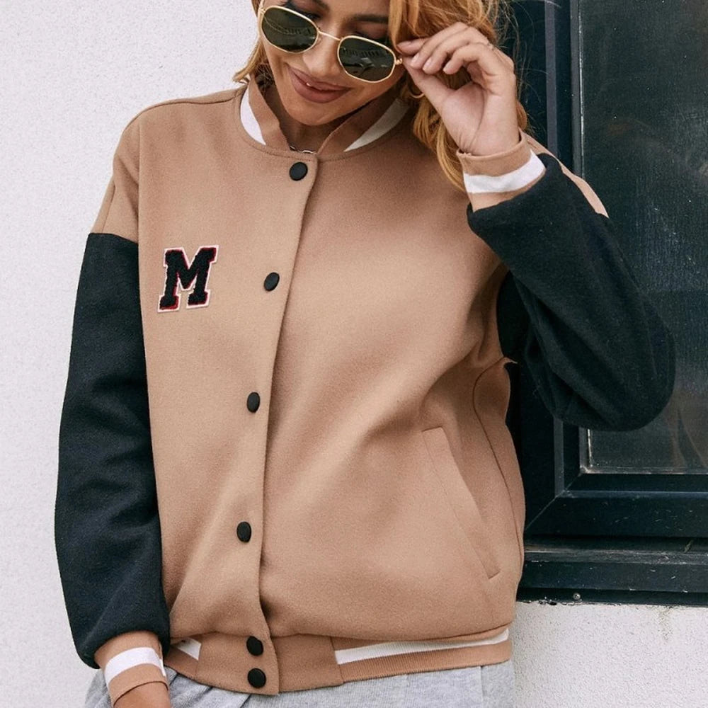 Contrast Baseball Collar Jacket