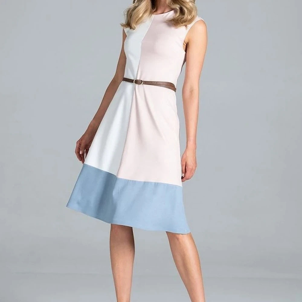 Tri-Color Sleeveless Midi Dress