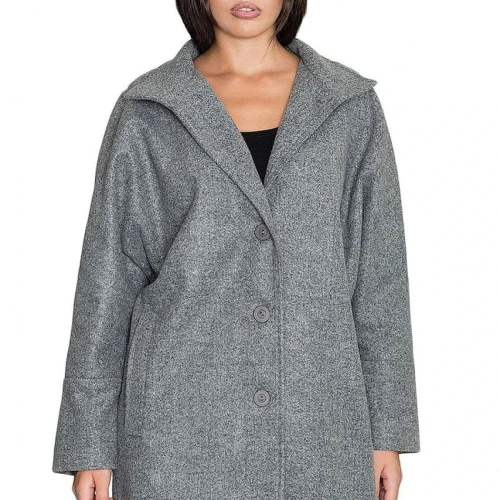 Women's Kimono Coat Stand-Up Collar Button Details