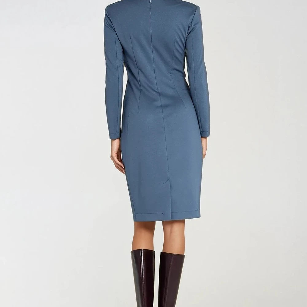Fitted V-Neck Wrap Dress with Long Sleeves