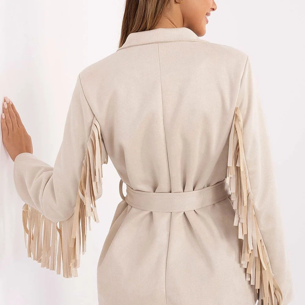 Suede Fringe Blazer with Belt