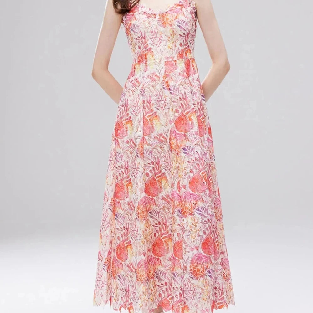 Floral Lace V-Neck Midi Dress