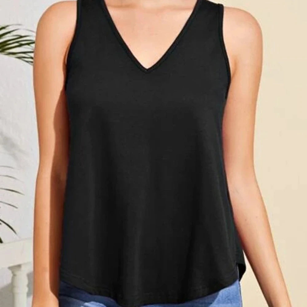 V-Neck Tank Top with Curved Hem
