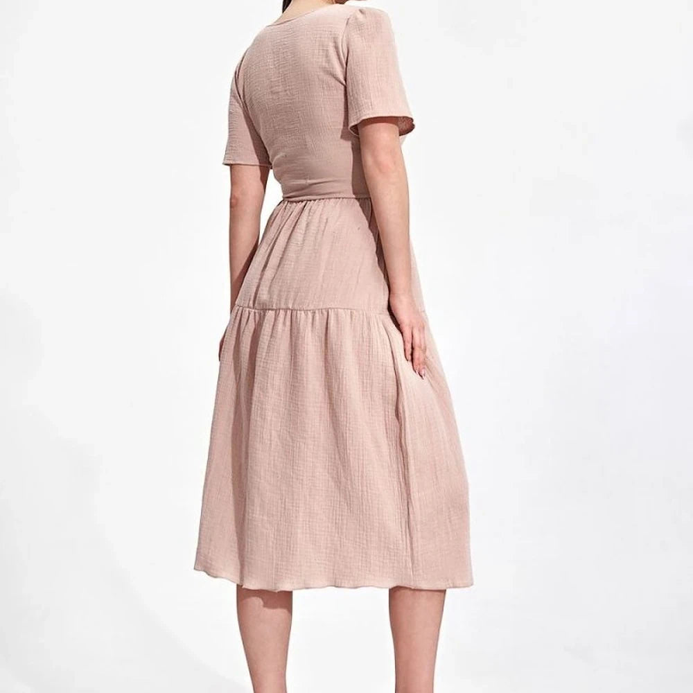 Summer Midi Dress with Envelope Neckline