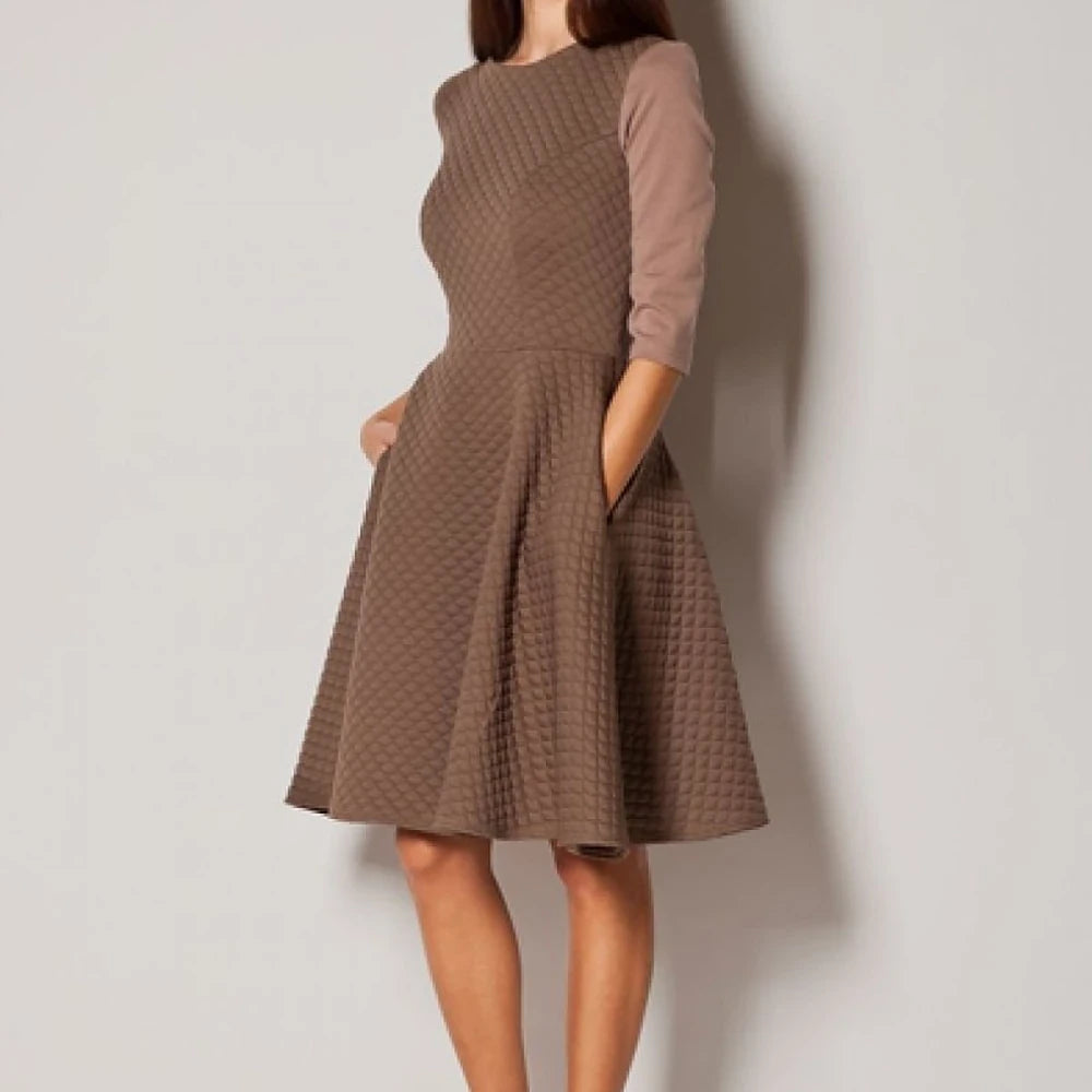 Pink Quilted Pattern Knee-Length Dress