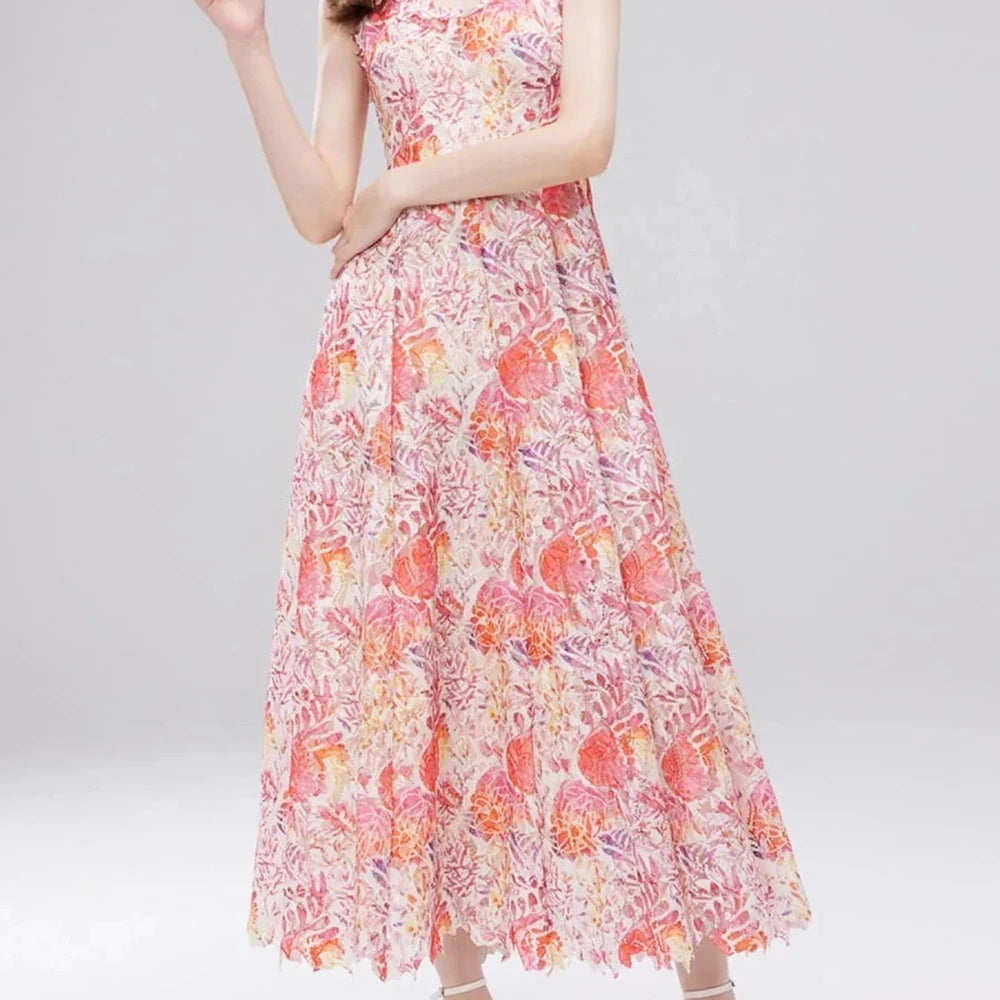 Floral Lace V-Neck Midi Dress