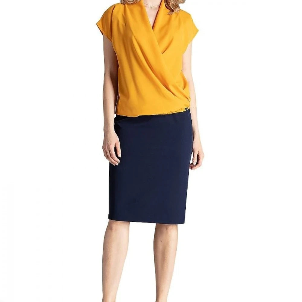 Polyester Blouse with Envelope Neckline