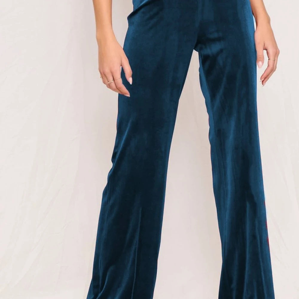 High Waist Polyester Spandex Pants - Deep Teal