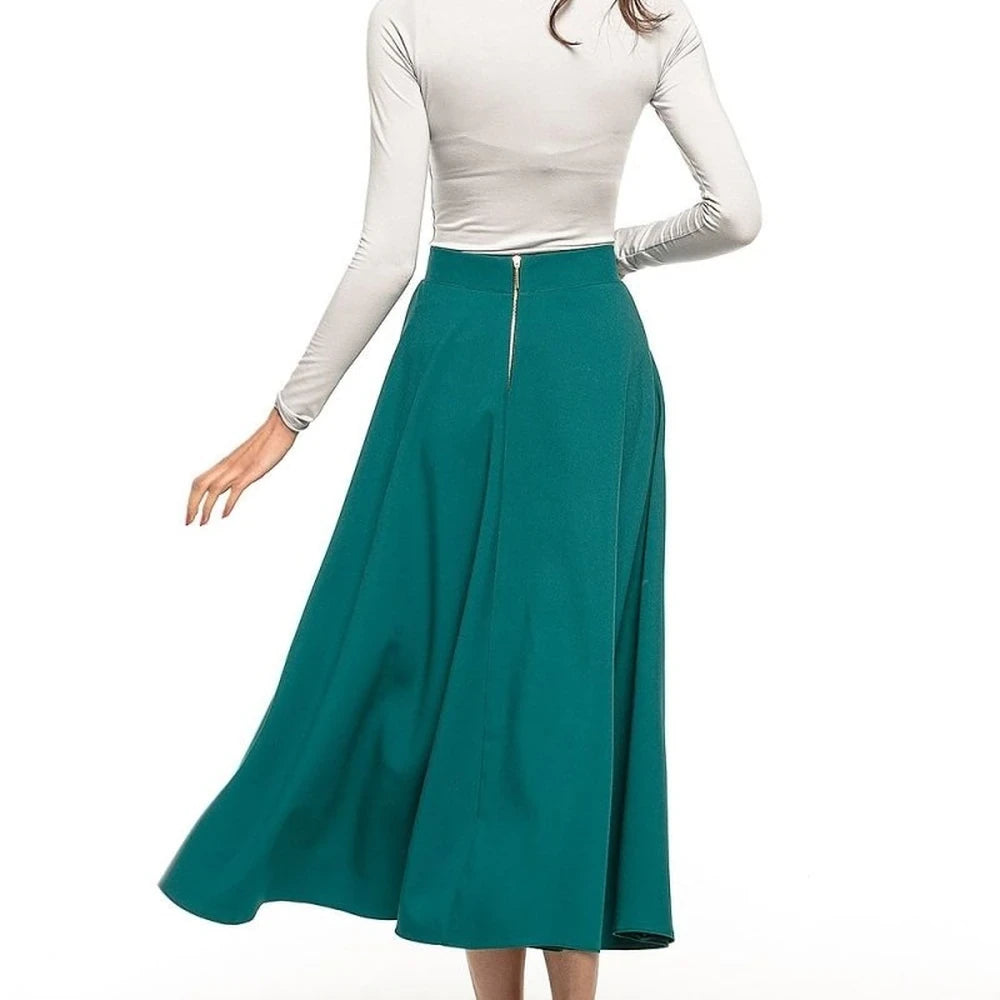 Midi Skirt with Belt and Zipper Detail