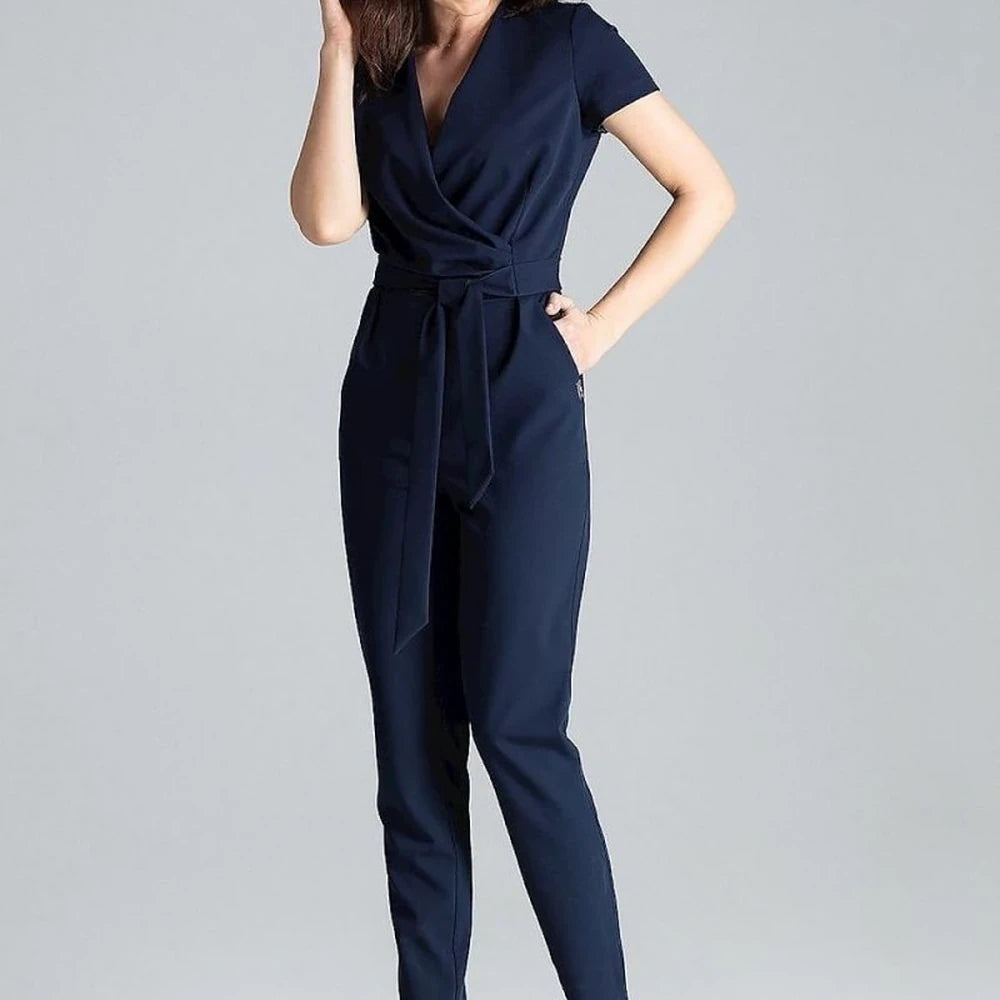 Short Sleeve Jumpsuit with Tie Waist