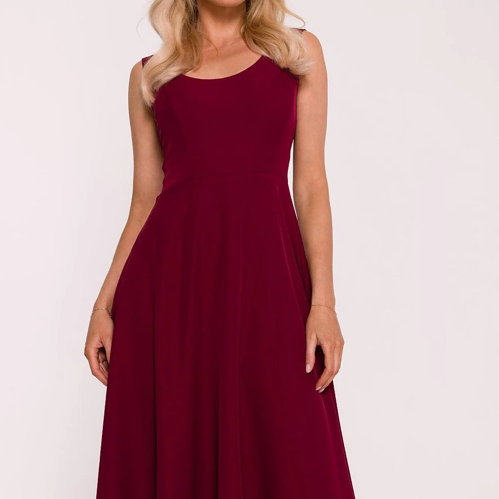 Flared Evening Dress with Round Neck