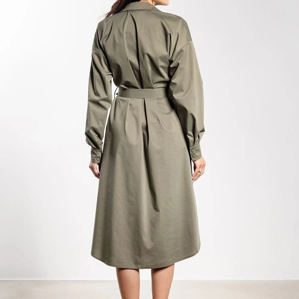 Midi Shirt Dress with Belt and Buttons