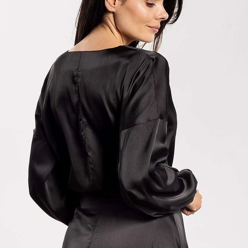 Satin V-Neck Blouse with Ruching