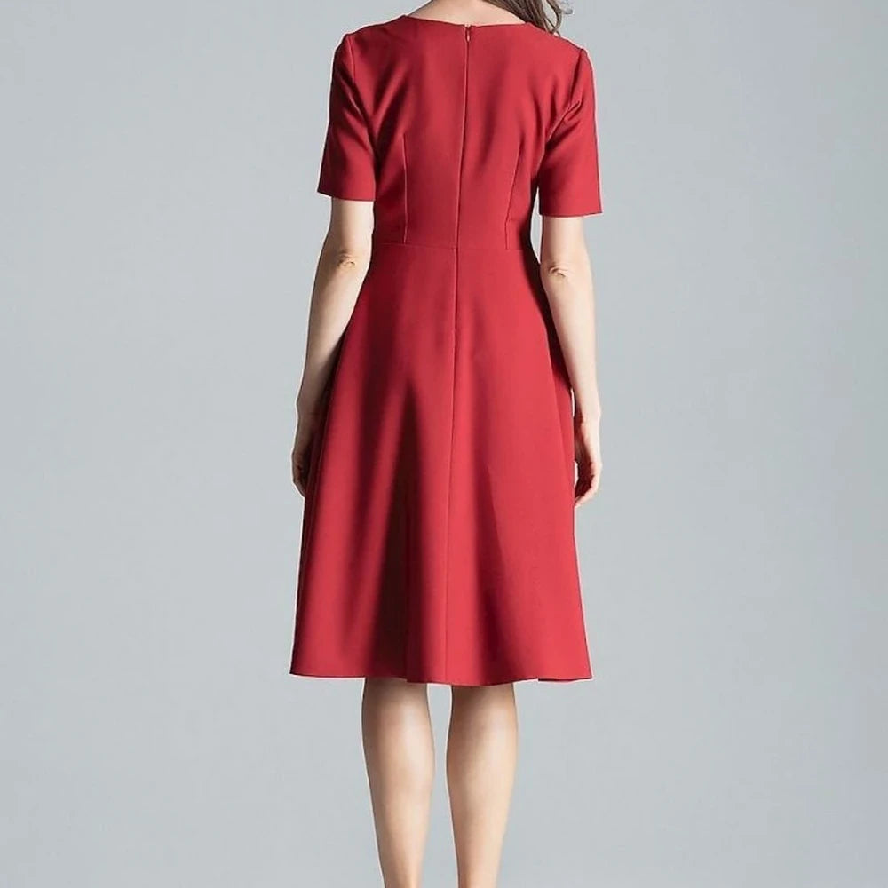 Red Sweetheart Neckline Midi Dress