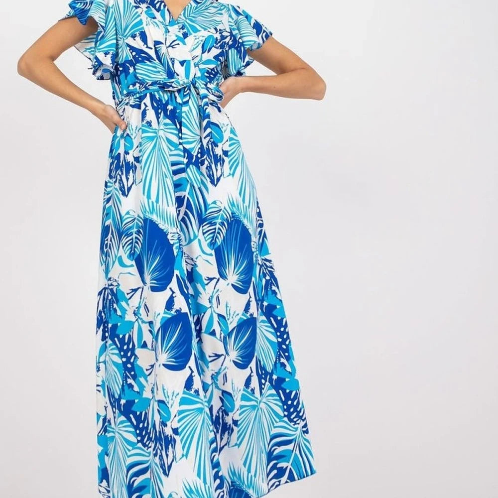 Long Summer Dress with Short Frill Sleeves