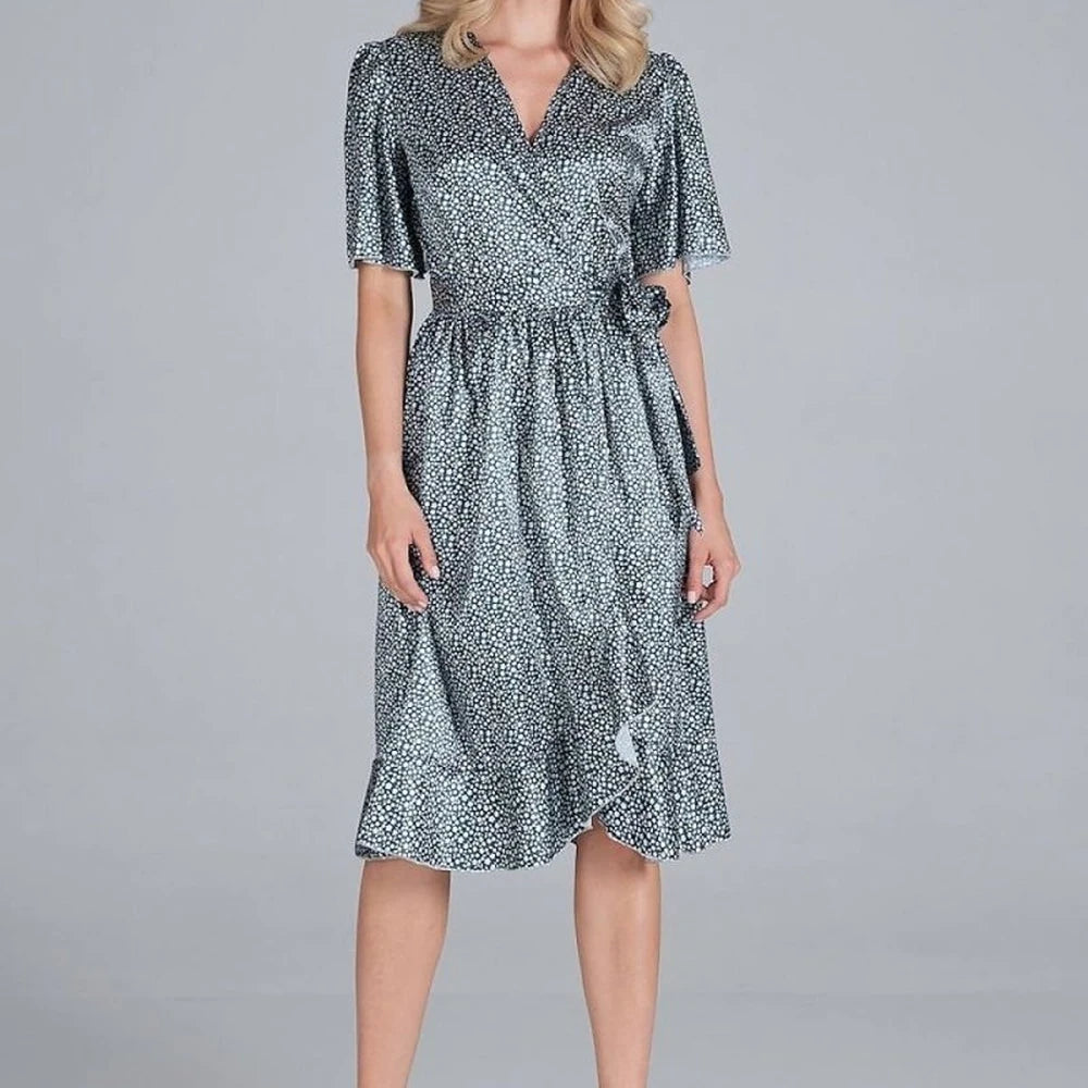 Satin Envelope Midi Dress | Flared Bottom