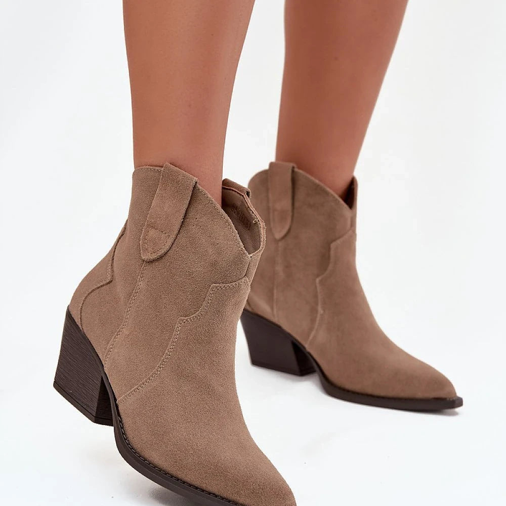 Women's Suede Ankle Boots with Cut Heel