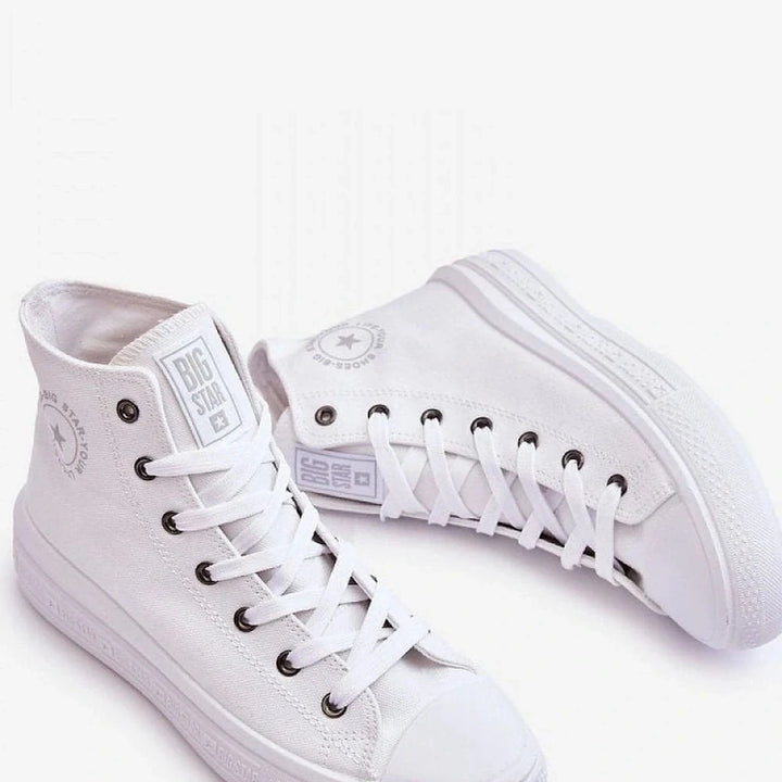 White Striped Platform High-Top Sneakers