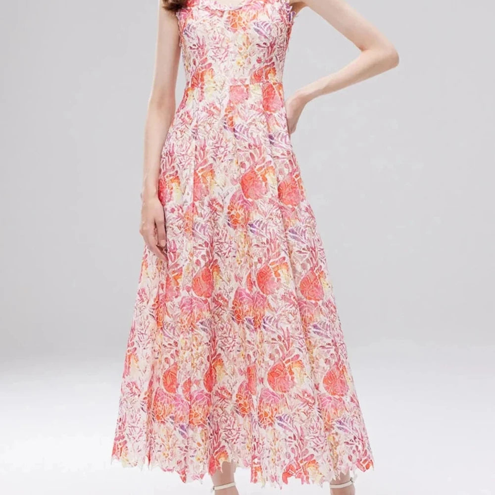 Floral Lace V-Neck Midi Dress