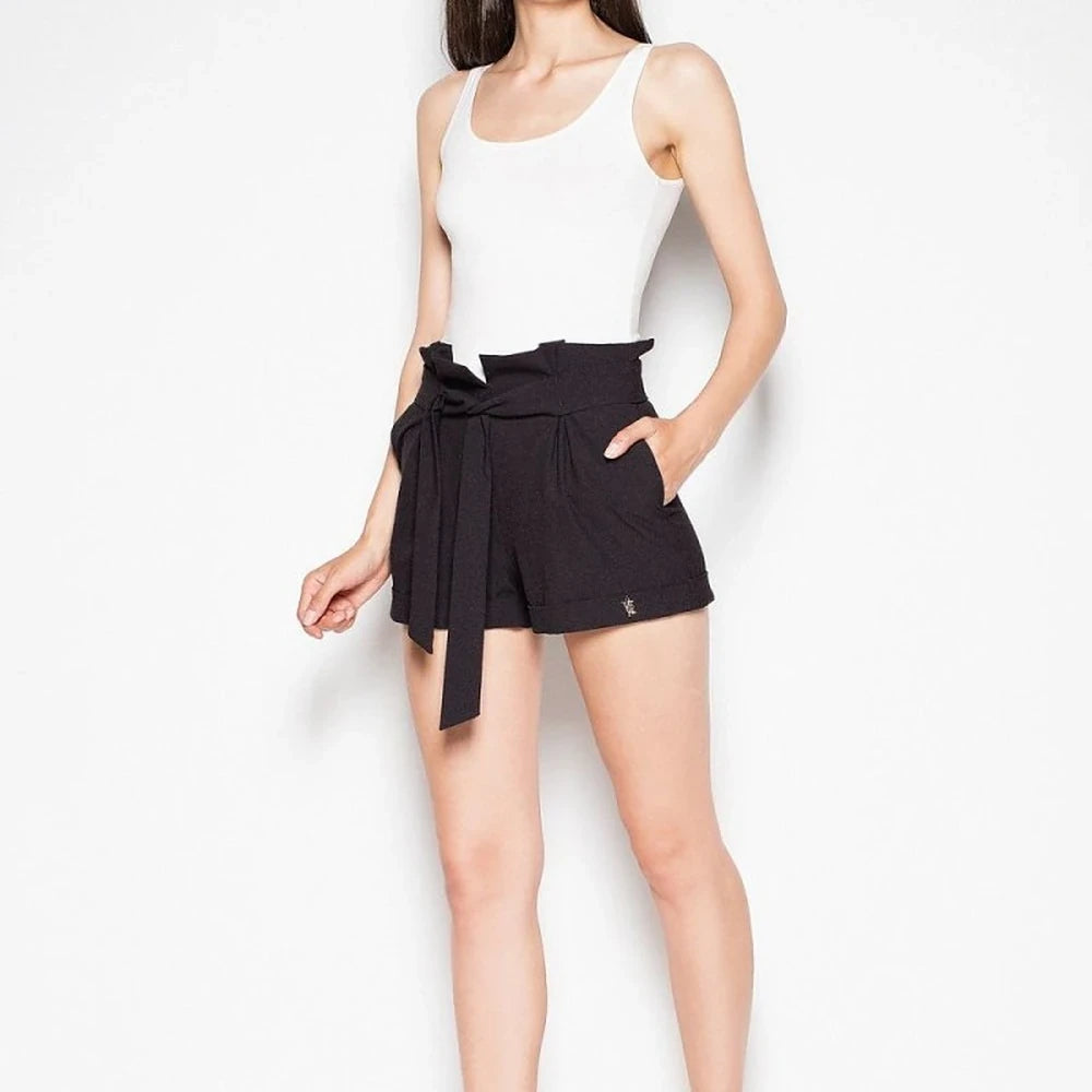 High Waist Cuff Shorts with Belt