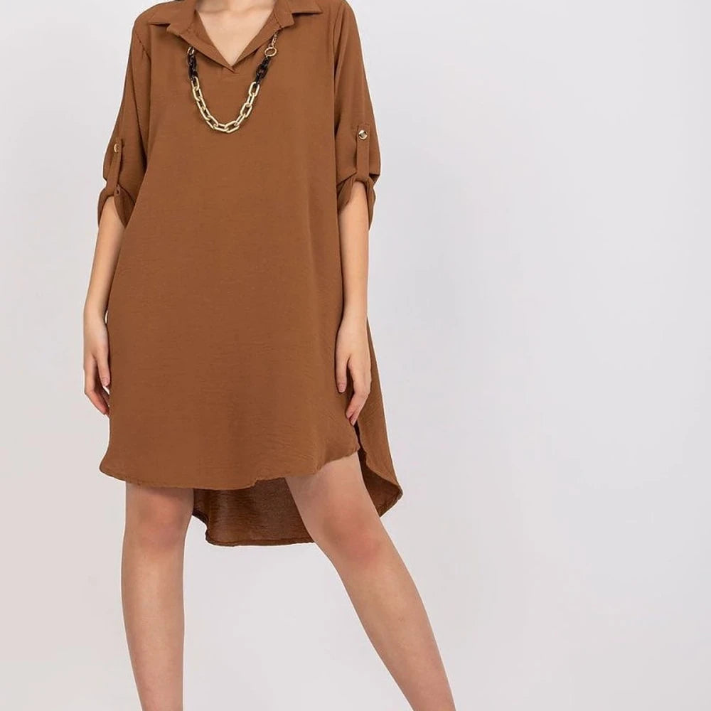 Asymmetrical Collar Dress with Chain
