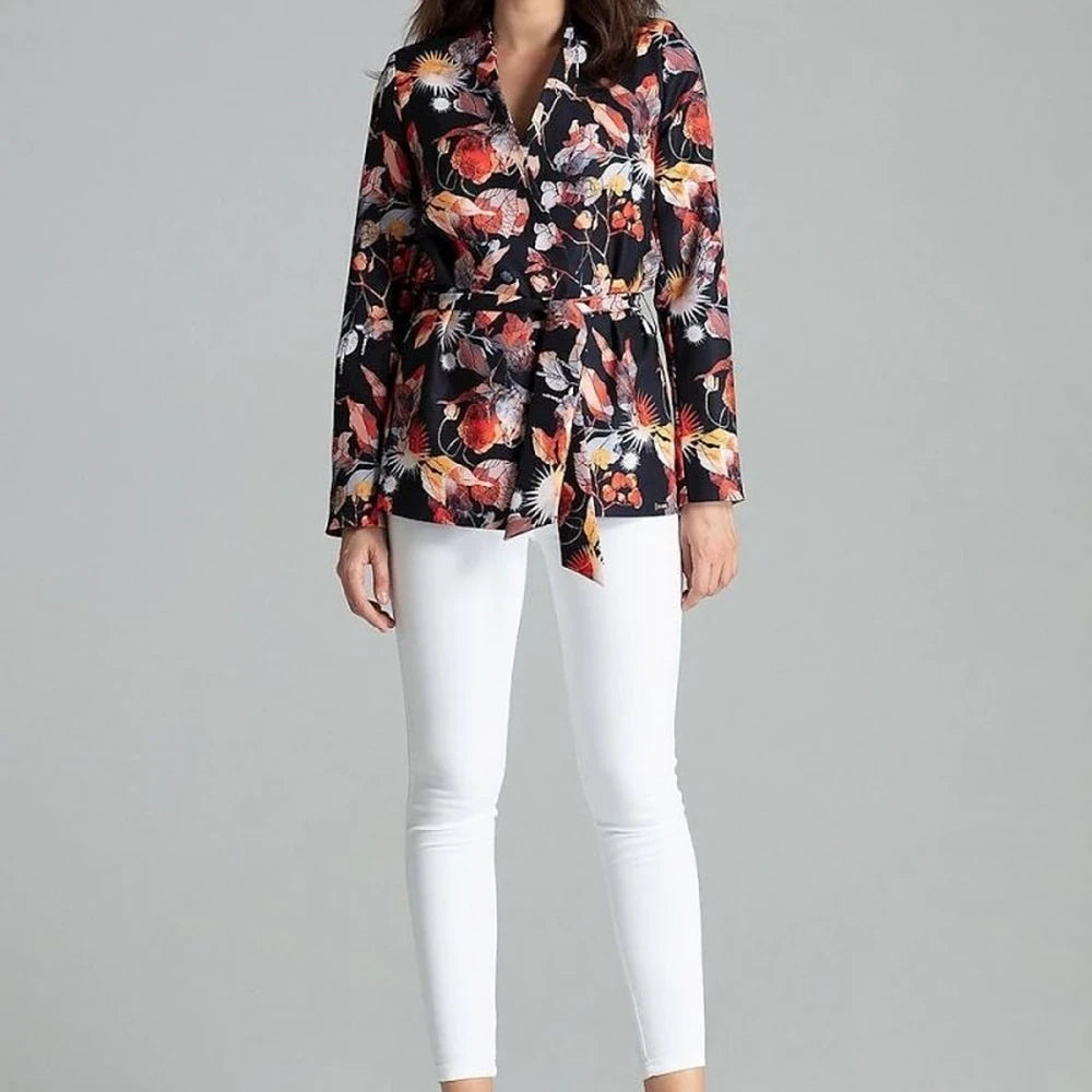 Floral Print Unlined Jacket with Sash