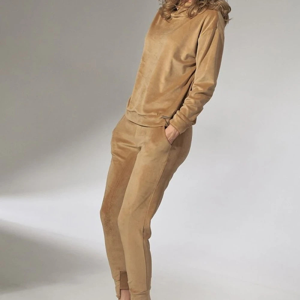 Green Velour Tracksuit Trousers with Drawstring Waist