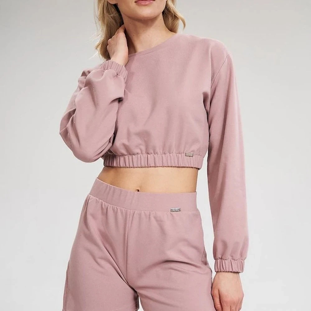 Cropped Long Sleeve Sweatshirt with Elastic Hem